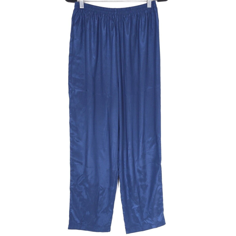 VICTORIA’S SECRET‎ Vintage Satin Pajama Pants LARGE Navy Elastic Waist Pleated